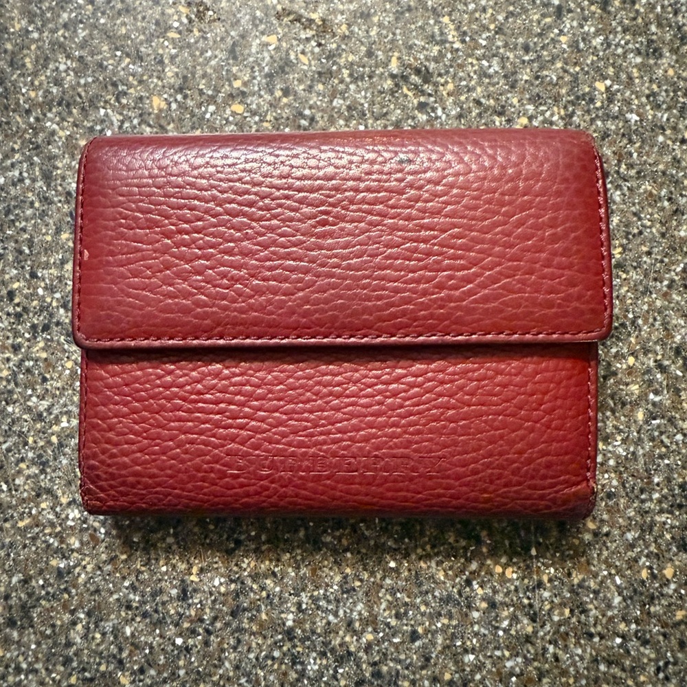 Burberry Red Pebbled Leather Wallet with COA